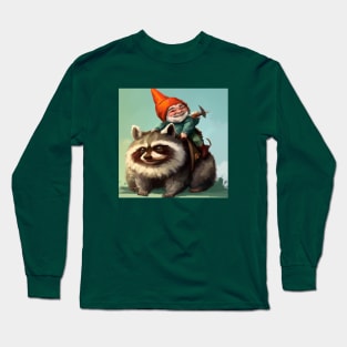 Garden Gnome Riding a Raccoon Long Sleeve T-Shirt